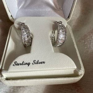 CZ baguette and sterling silver post earrings